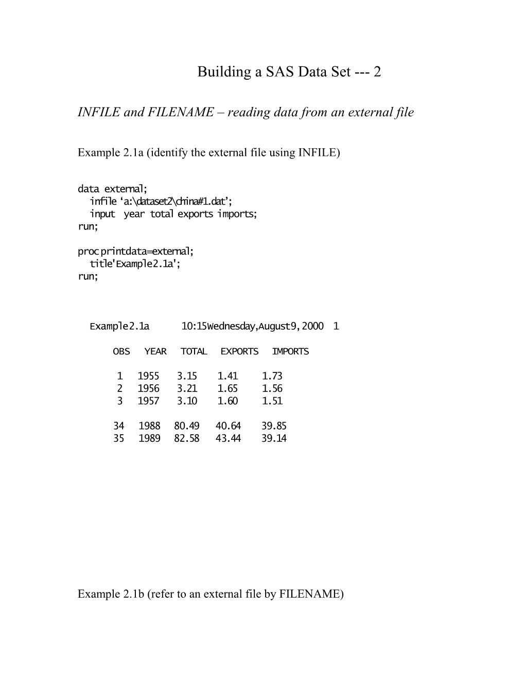 Building a SAS Data Set 1