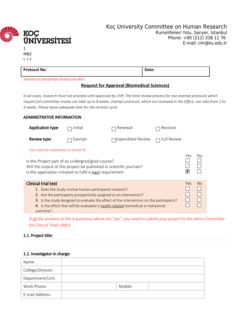 Request for Approval (Biomedical Sciences)