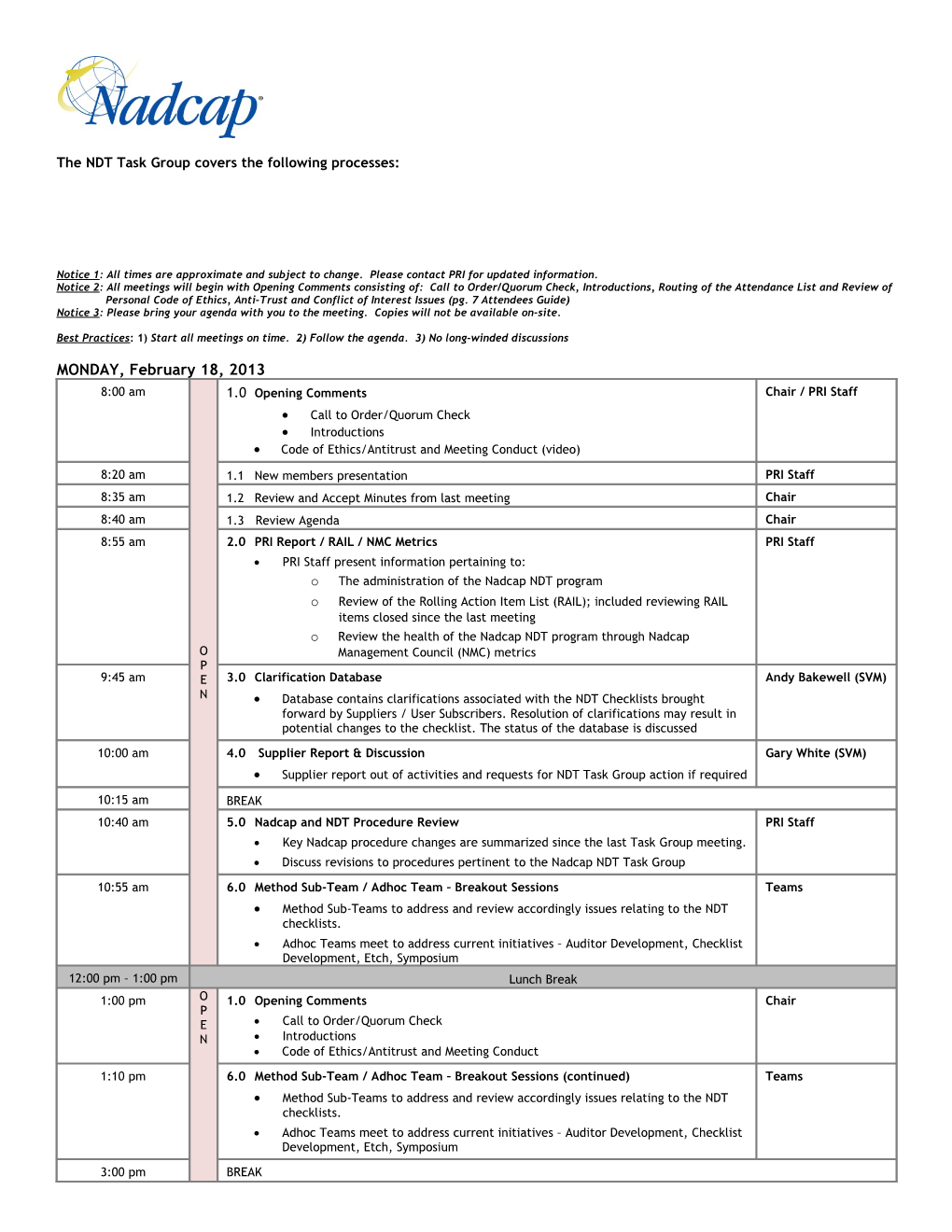 The NDT Task Group Covers the Following Processes