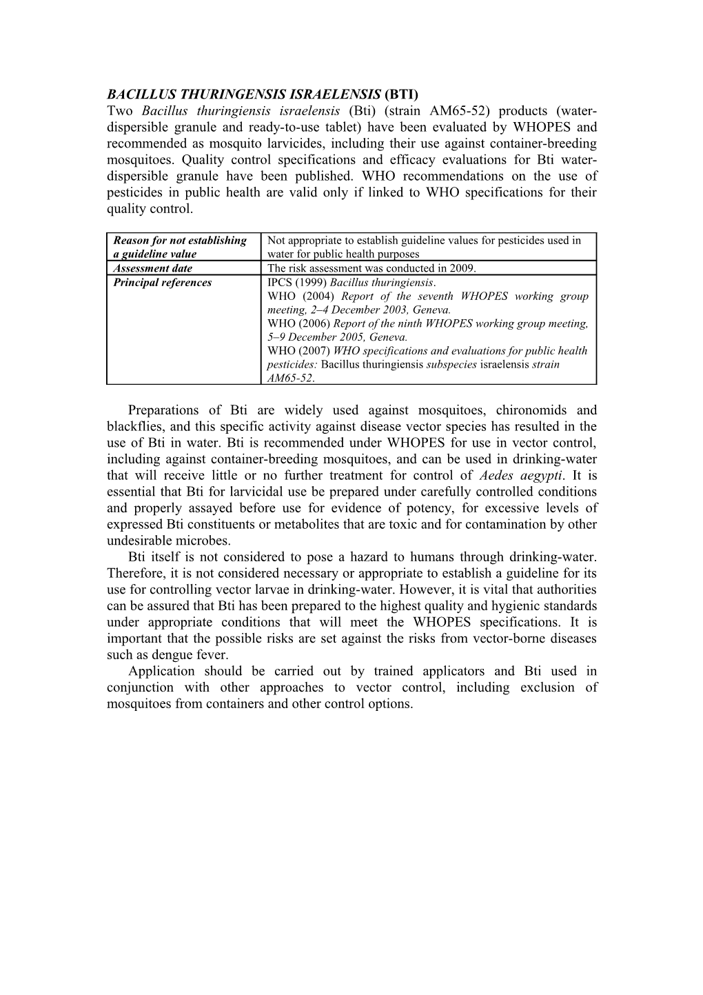 Bacillus Thuringensis Israelensis (Bti)