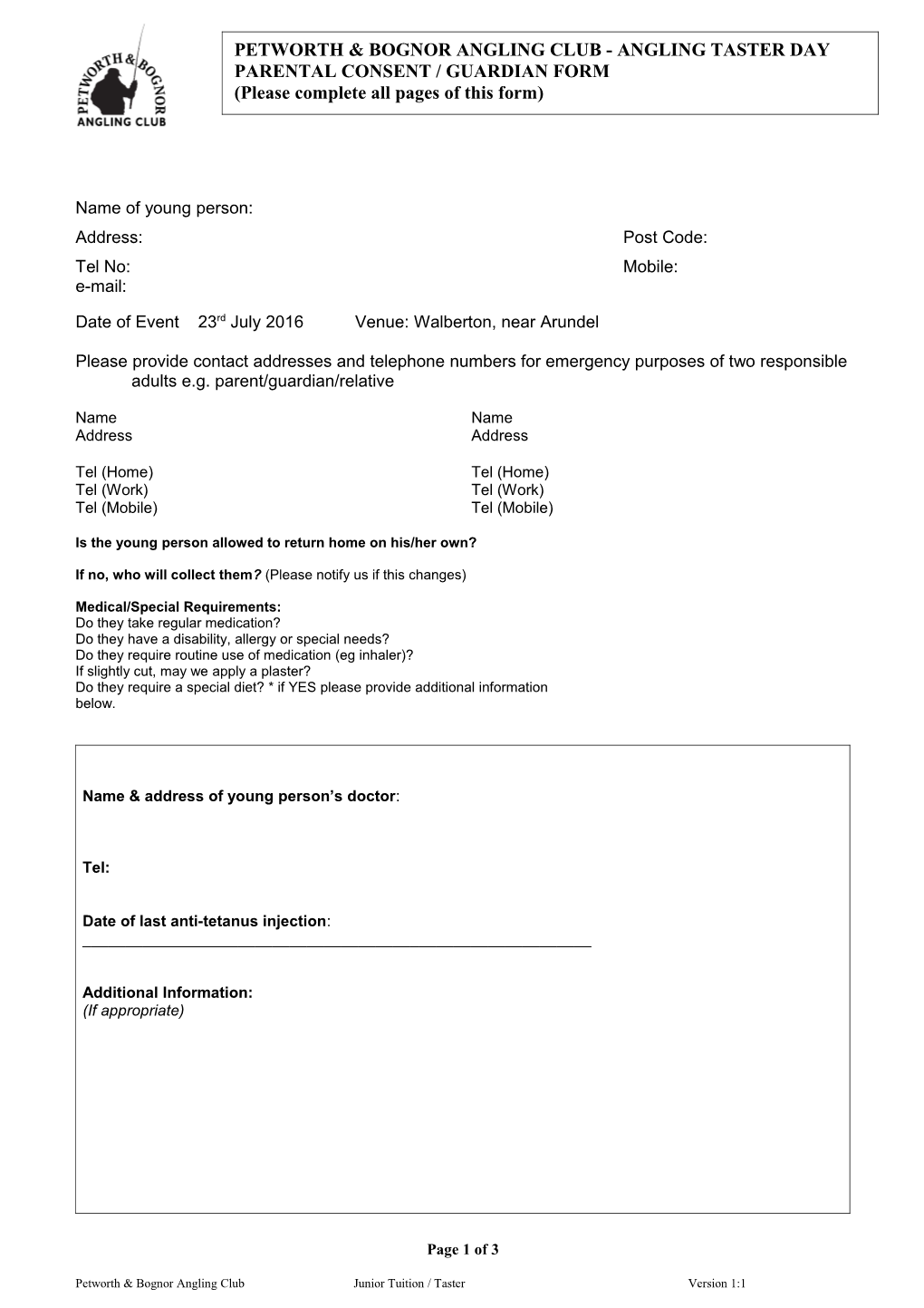 Young Volunteer Parental Consent Form