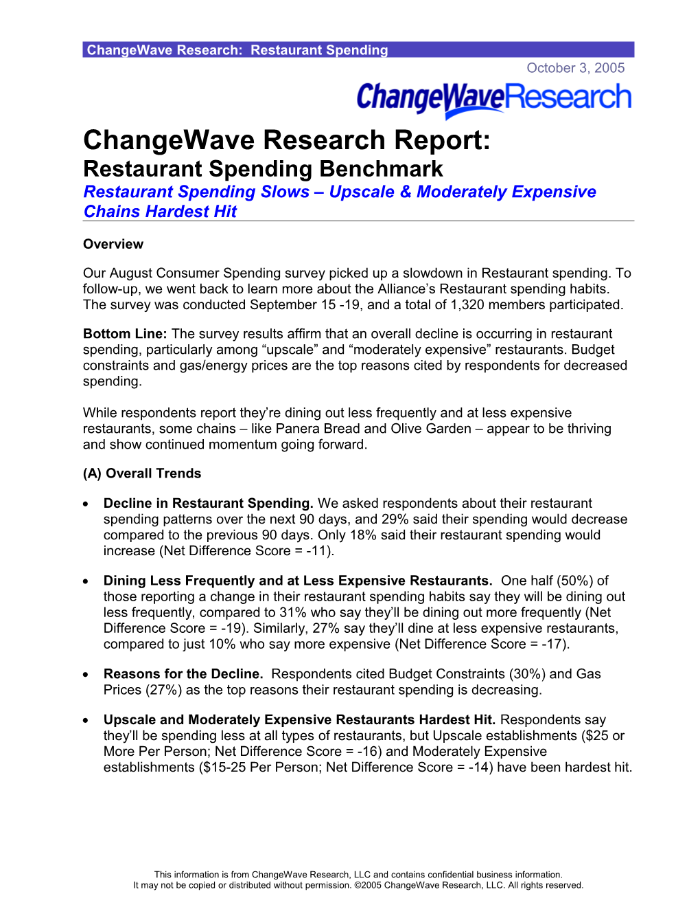 Changewave Research: Restaurant Spending