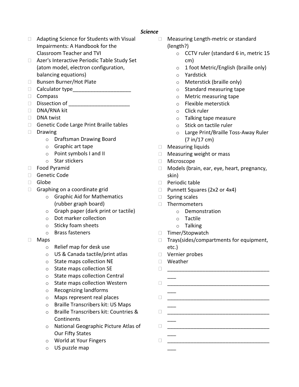 Adapting Science for Students with Visual Impairments: a Handbook for the Classroom Teacher