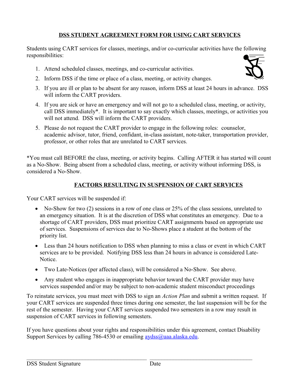 Dss Student Agreement Form for Using Cart Services