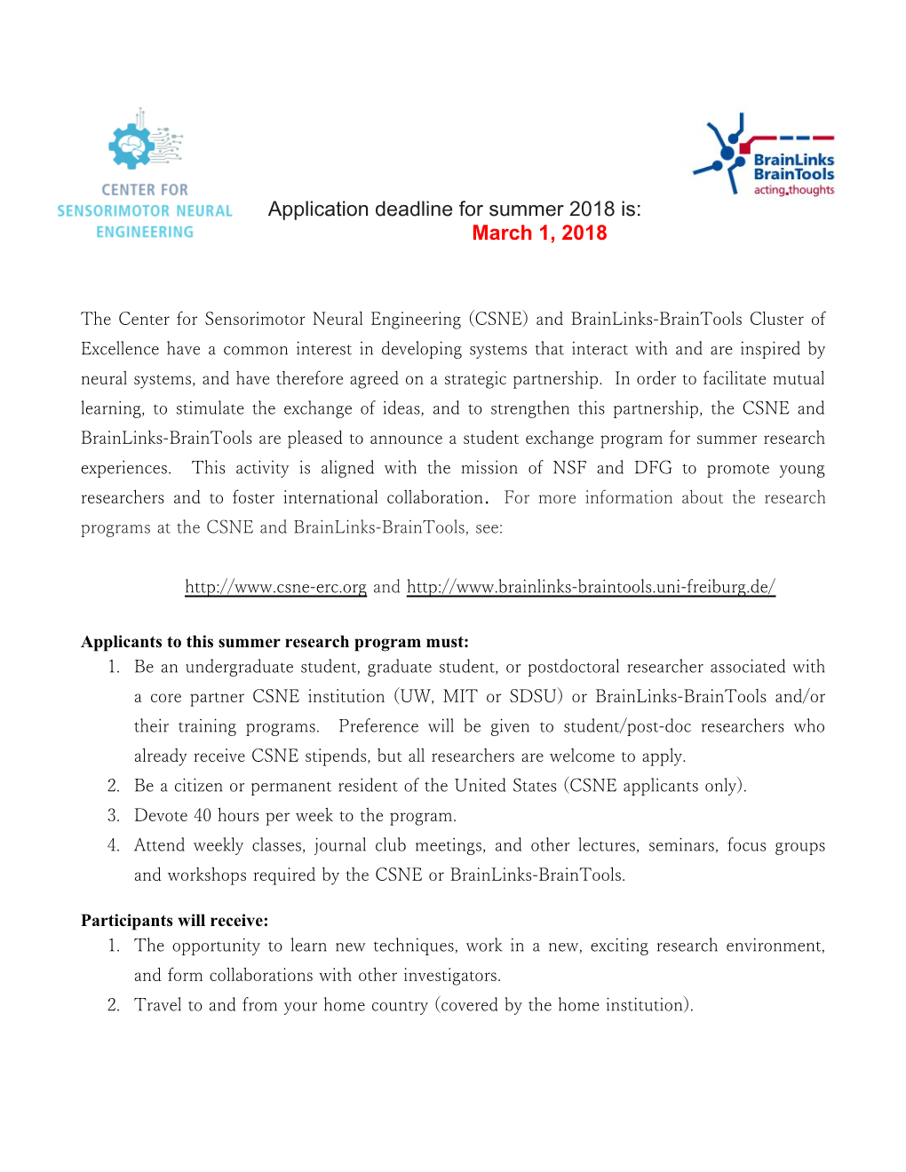Application Deadline for Summer 2018 Is