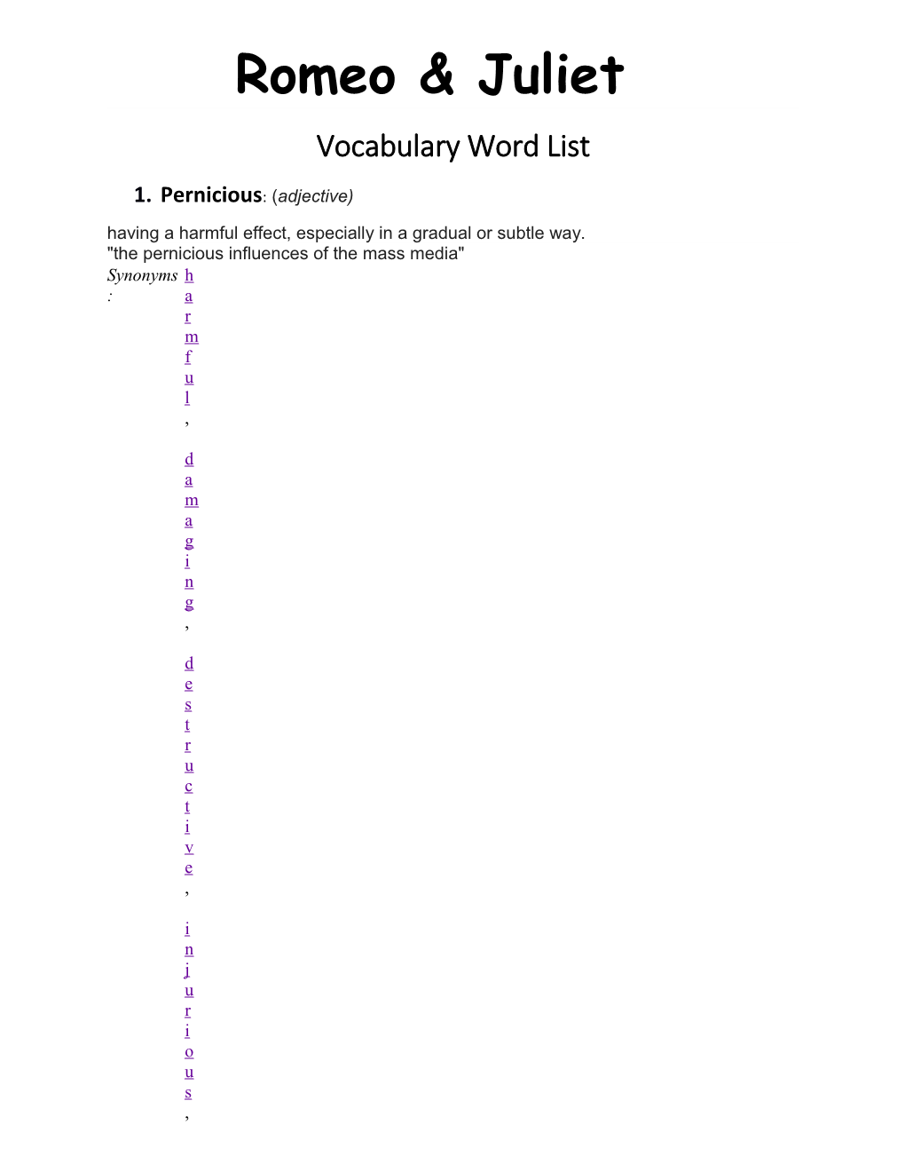 Vocabulary Word List