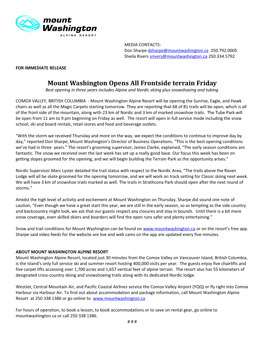 Mount Washington Opens All Frontside Terrain Friday