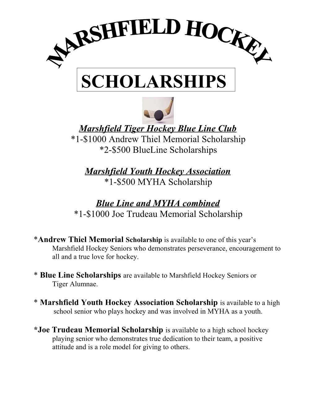 Marshfield Tiger Hockey Blue Line Club