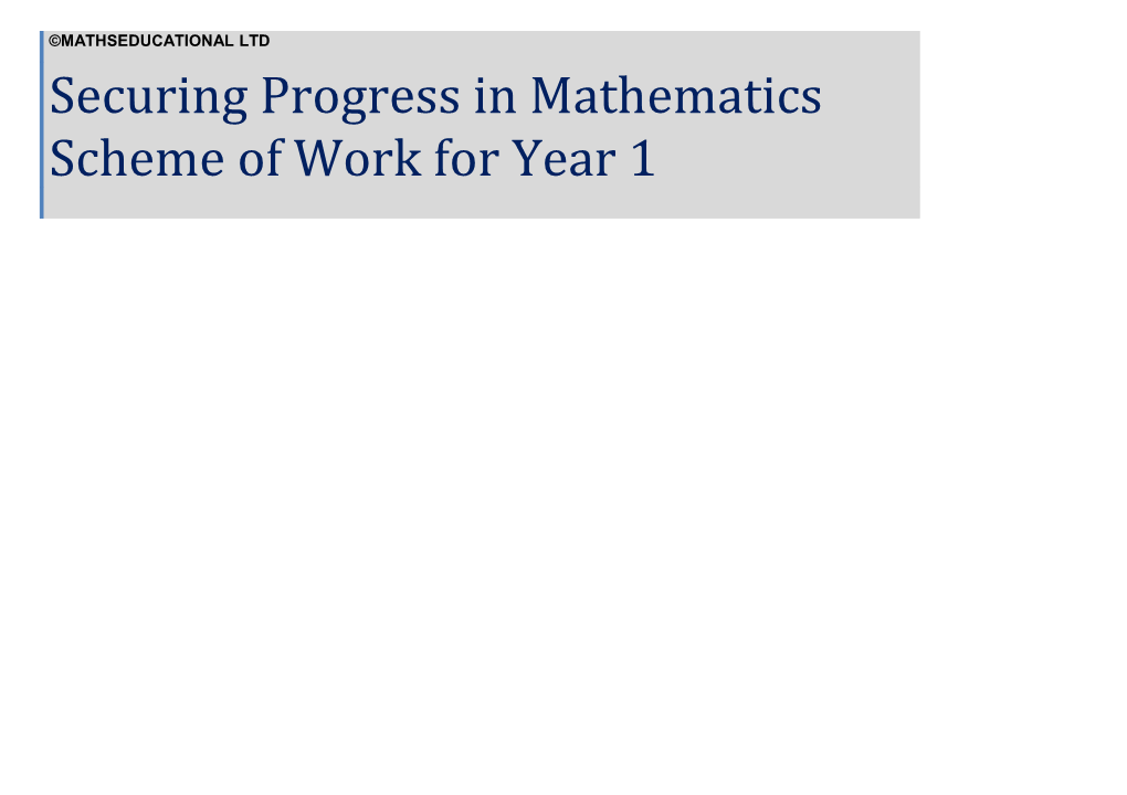 Securing Progress in Mathematics Scheme of Work for Year 1
