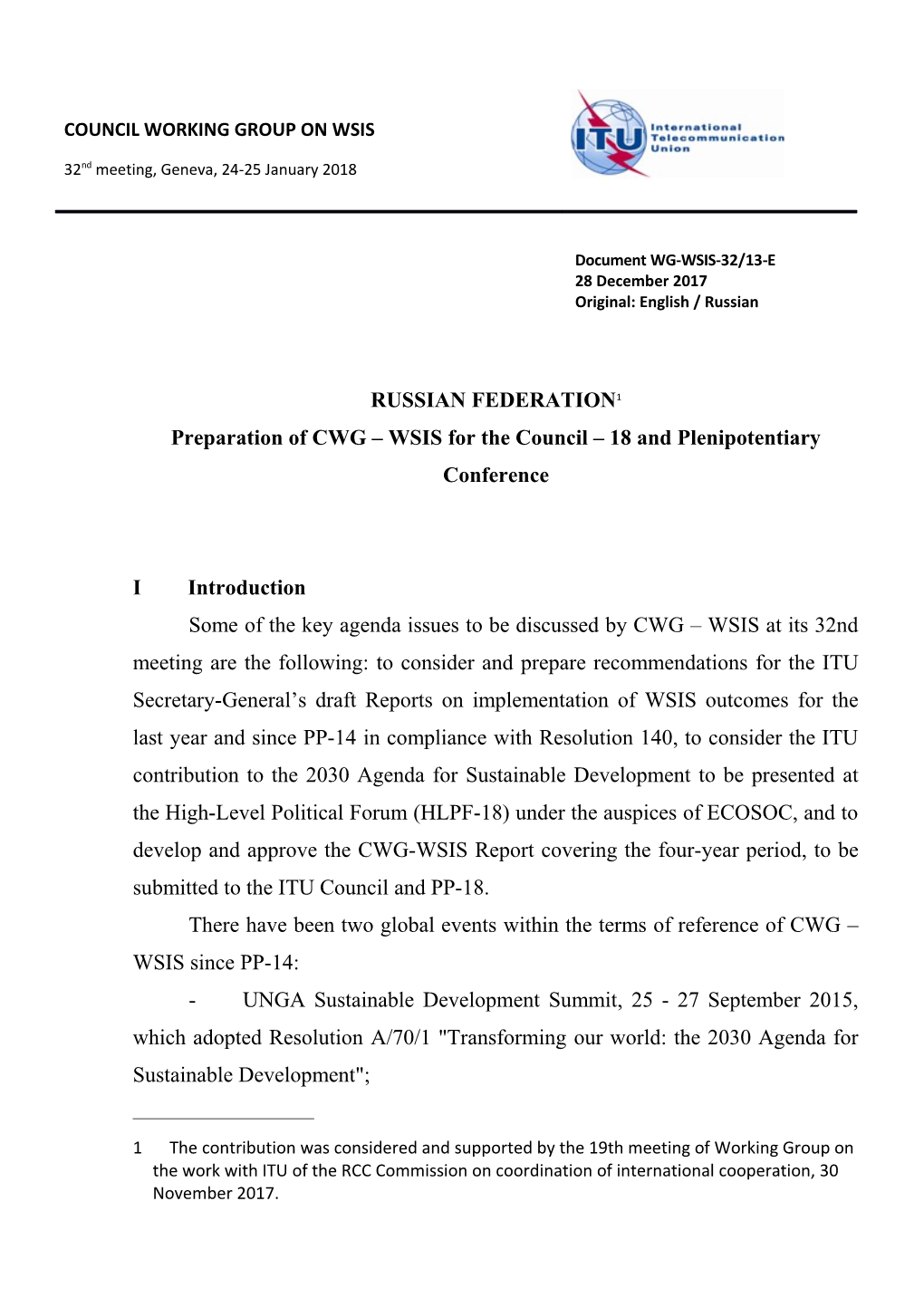 Preparation of CWG WSIS for the Council 18 and Plenipotentiary Conference