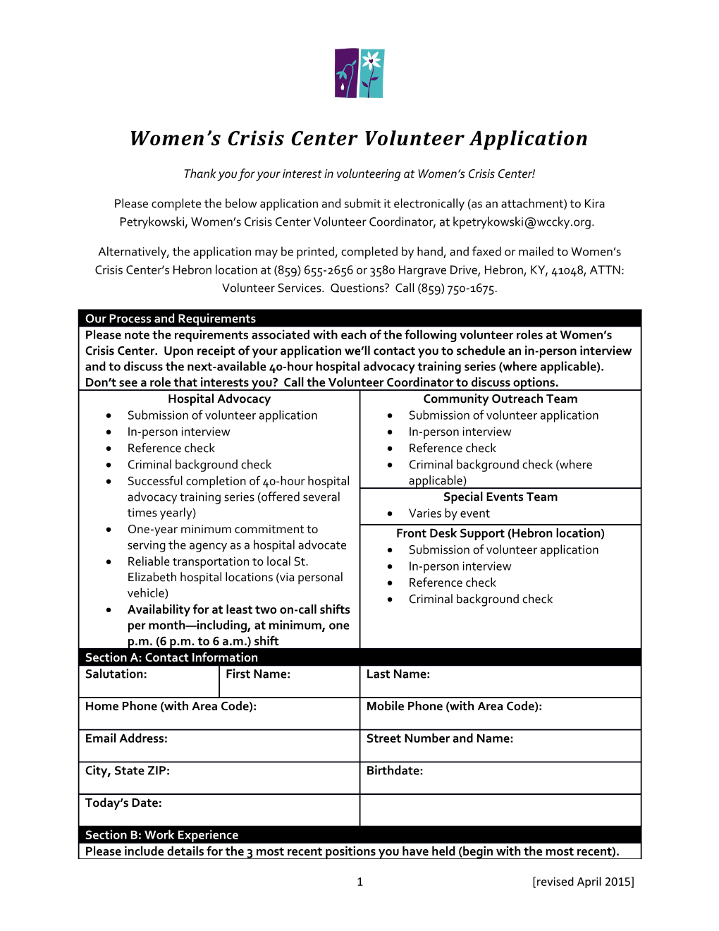 Women S Crisis Center Volunteer Application