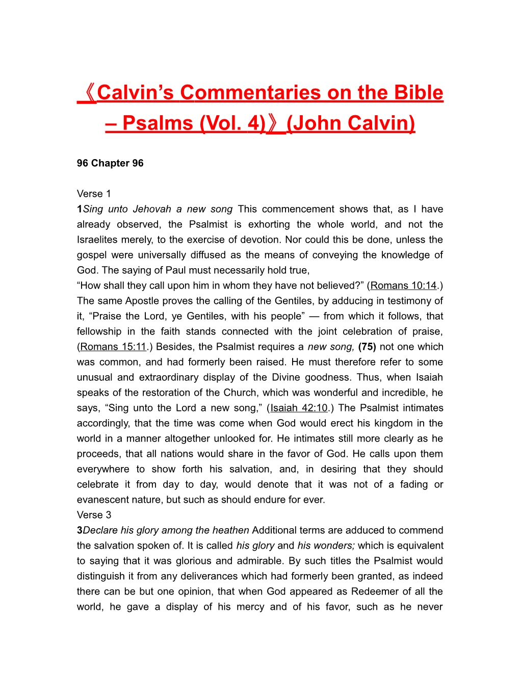 Calvin S Commentaries on the Bible Psalms (Vol. 4) (John Calvin)