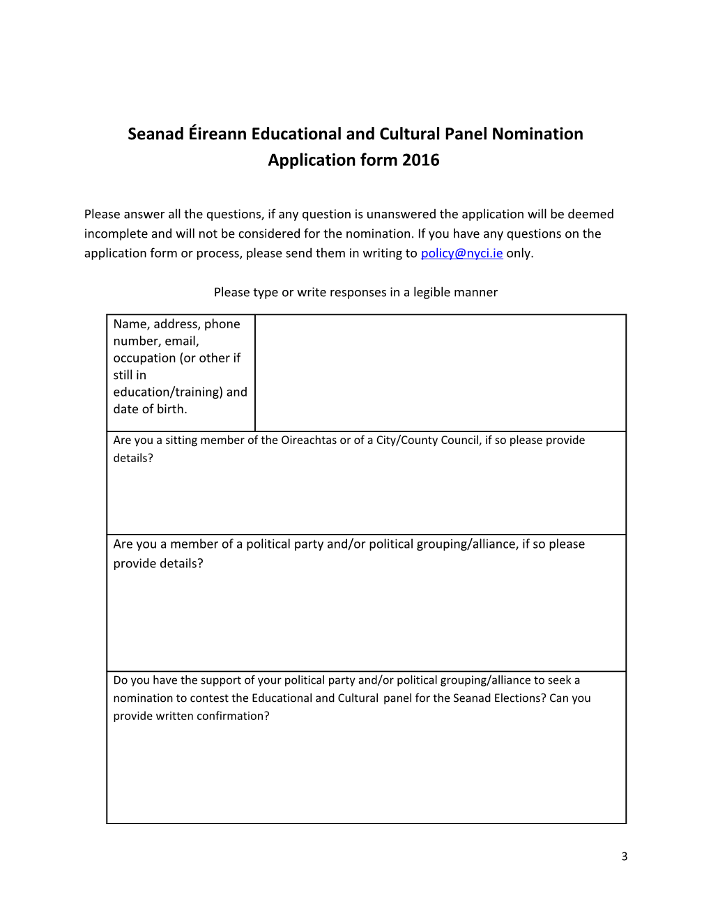 Nomination to the Cultural and Educational Panel of Seanad Éireann