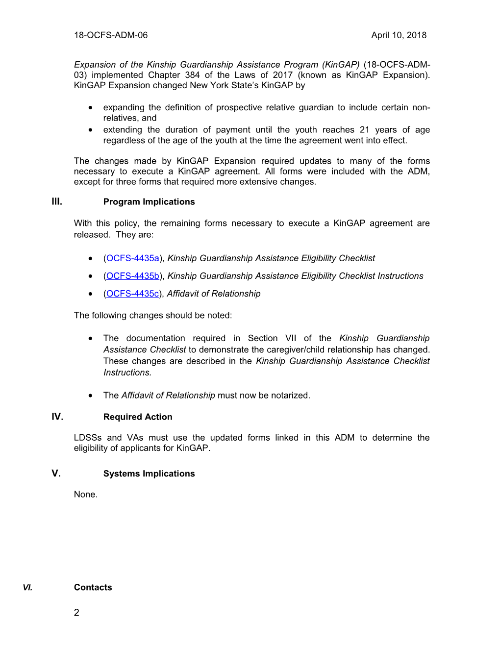 18-OCFS-ADM-06 Eligibility Forms for the Kinship Guardianship Assistance Program