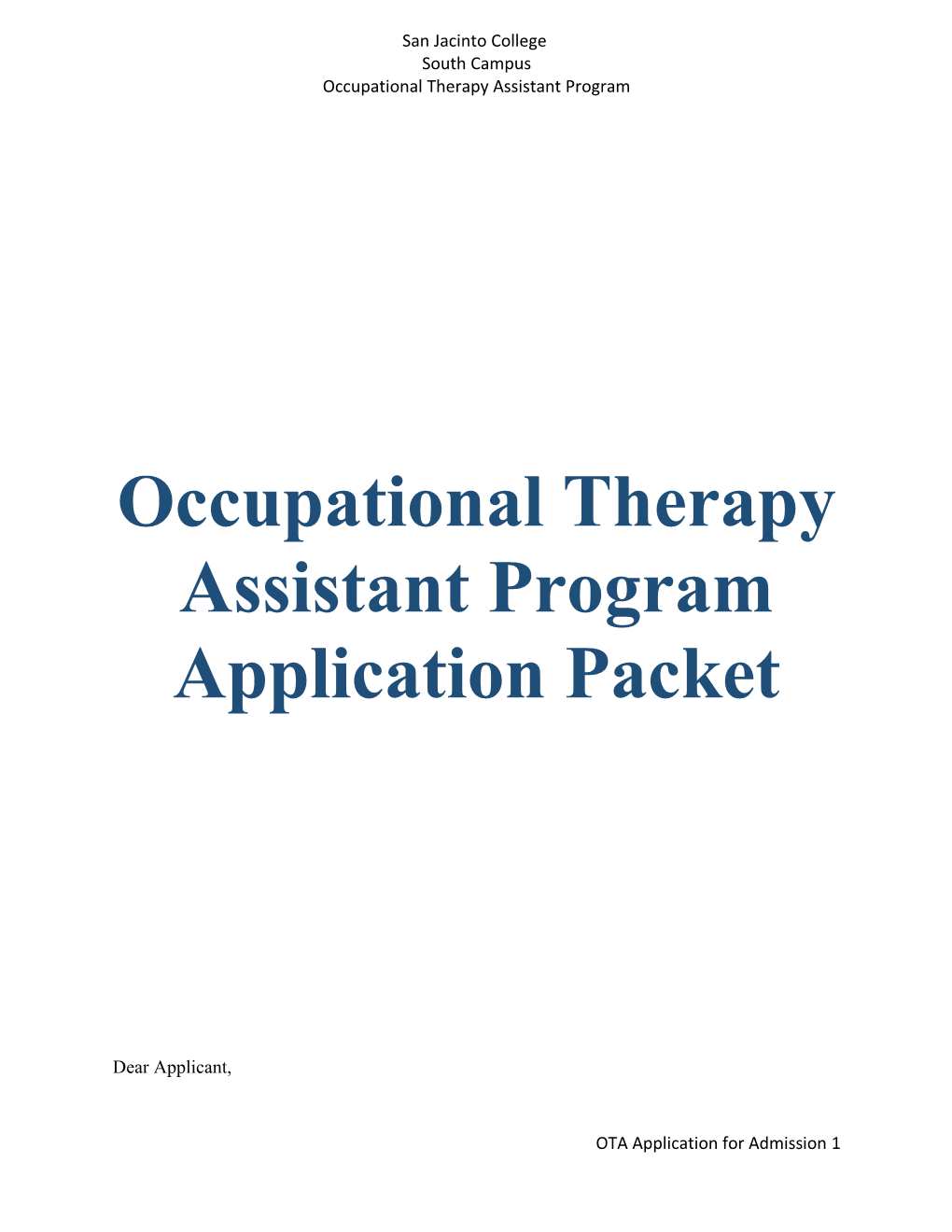 Occupational Therapy Assistant Program