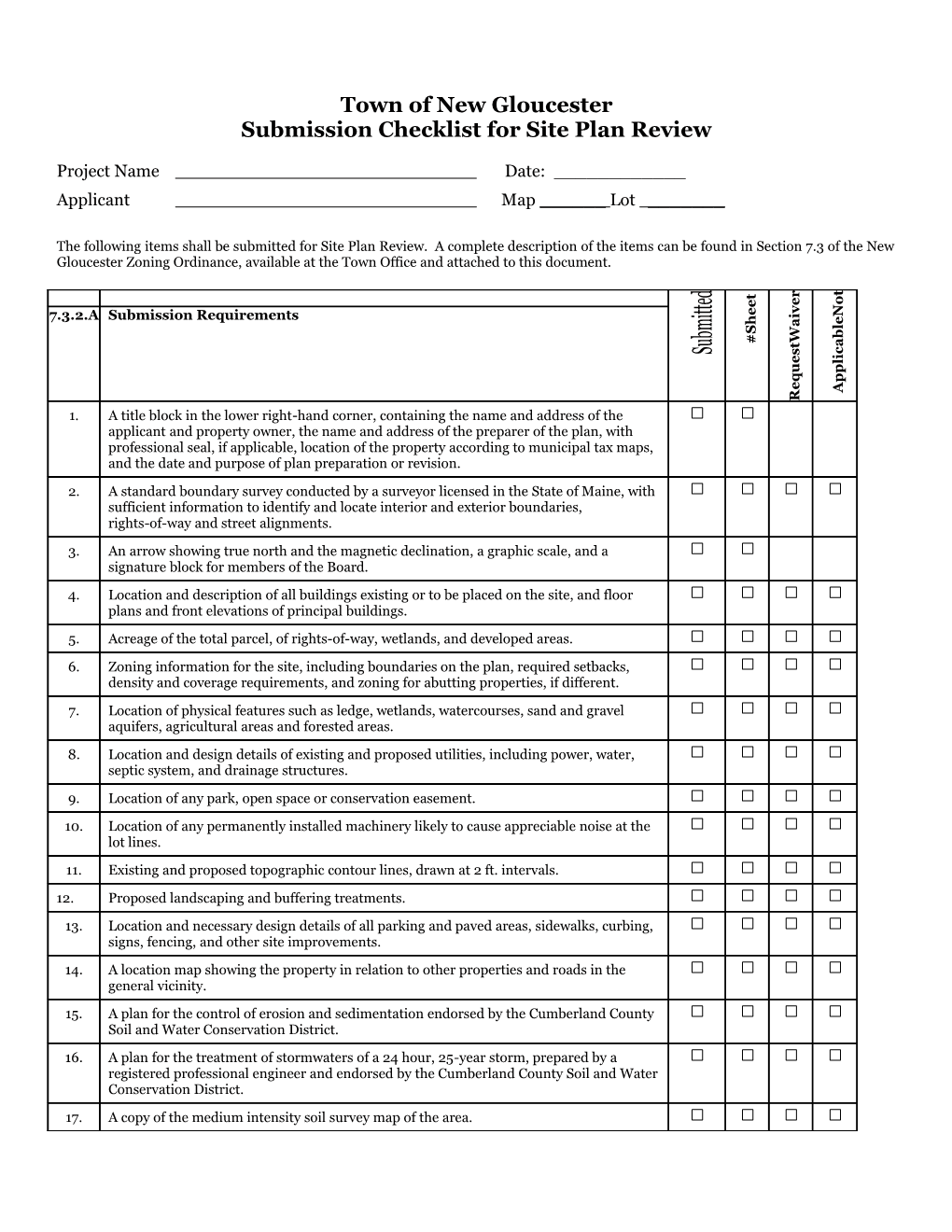 Submission Checklist for Site Plan Review