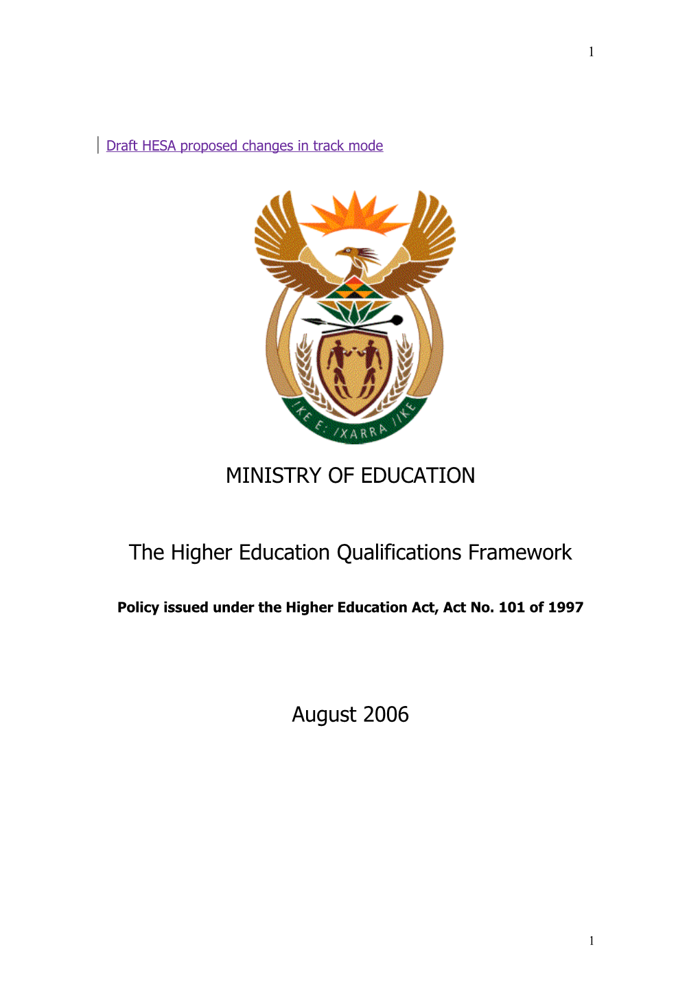 A Framework for Programmes and Qualifications for Higher Edcuation