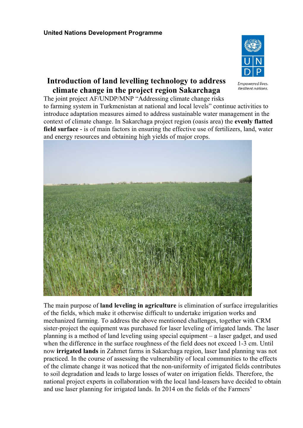 Introduction of Land Levelling Technology to Address Climate Change in the Project Region