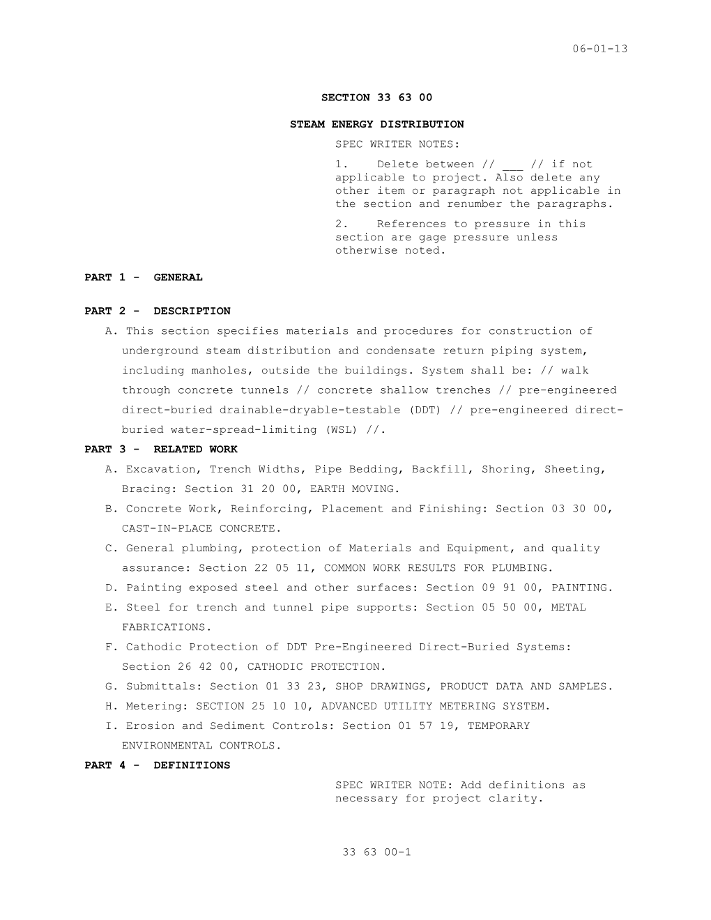 Section 33 63 00, Steam Energy Distribution