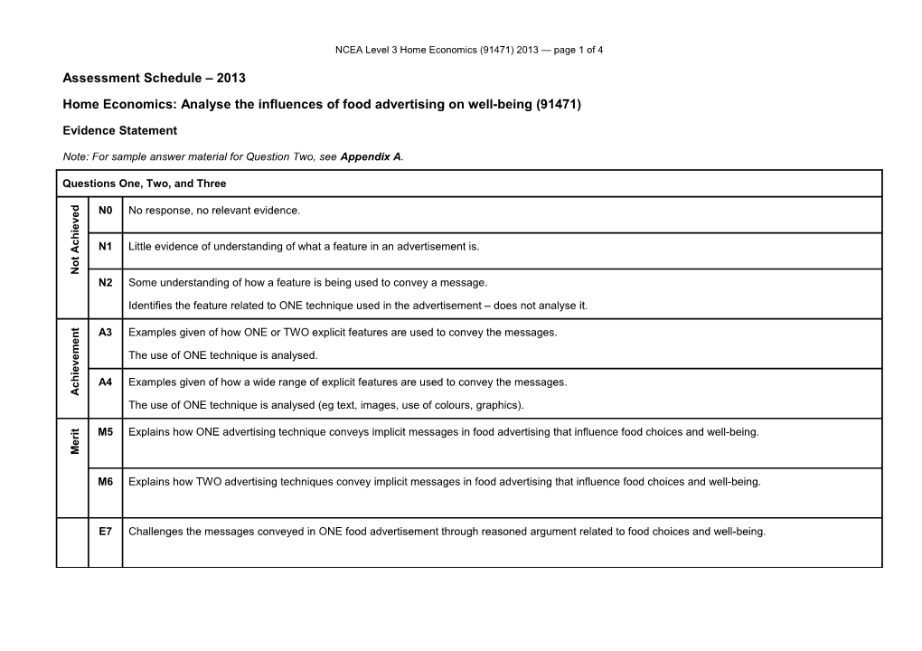 NCEA Level 3 Home Economics (91471) 2013 Assessment Schedule