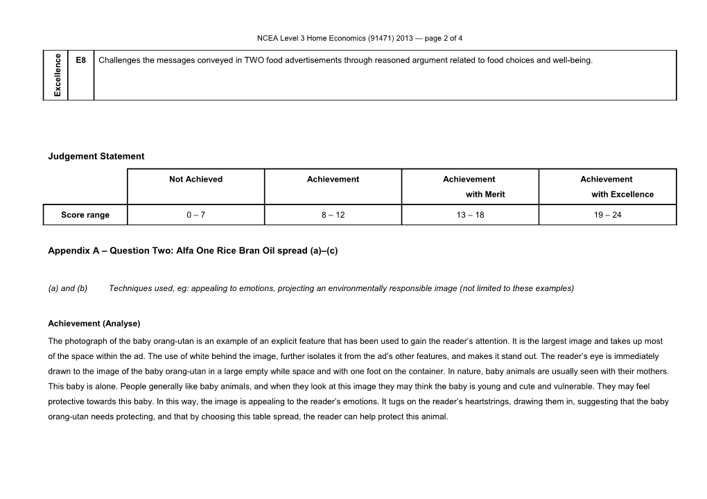 NCEA Level 3 Home Economics (91471) 2013 Assessment Schedule
