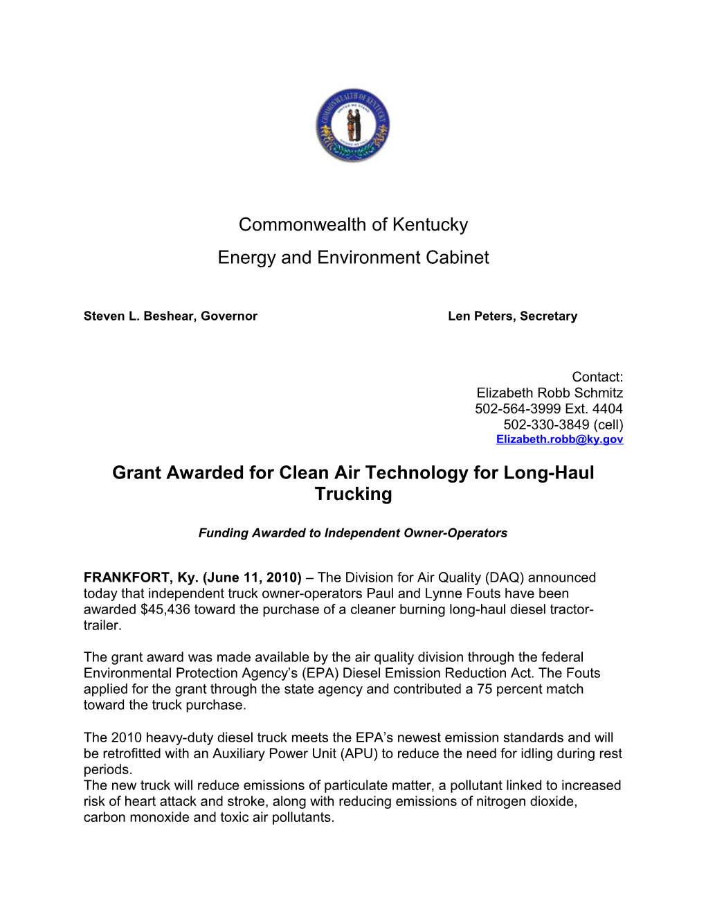 Grant Awarded for Clean Air Technology for Long-Haul Trucking