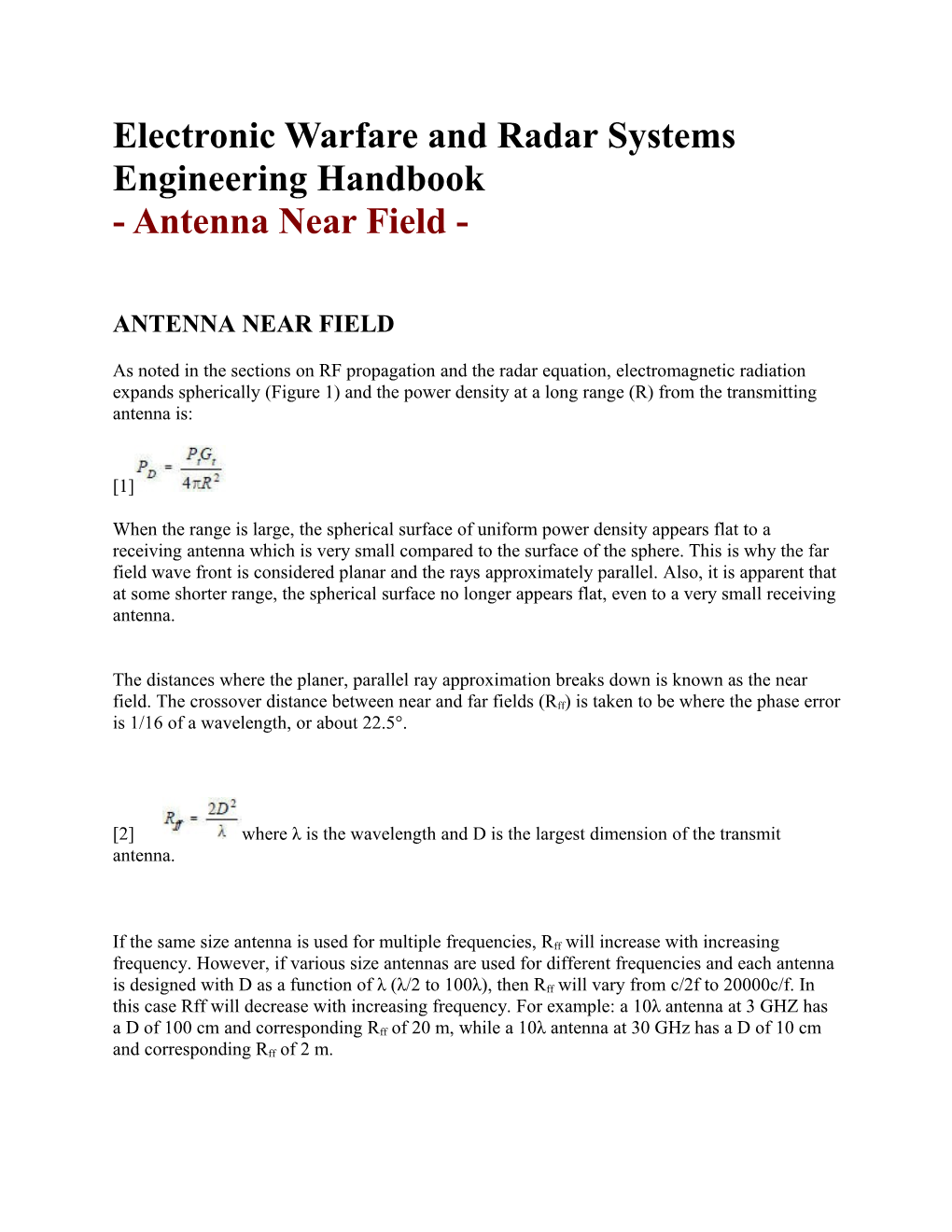 Electronic Warfare and Radar Systems Engineering Handbook - Antenna Near Field