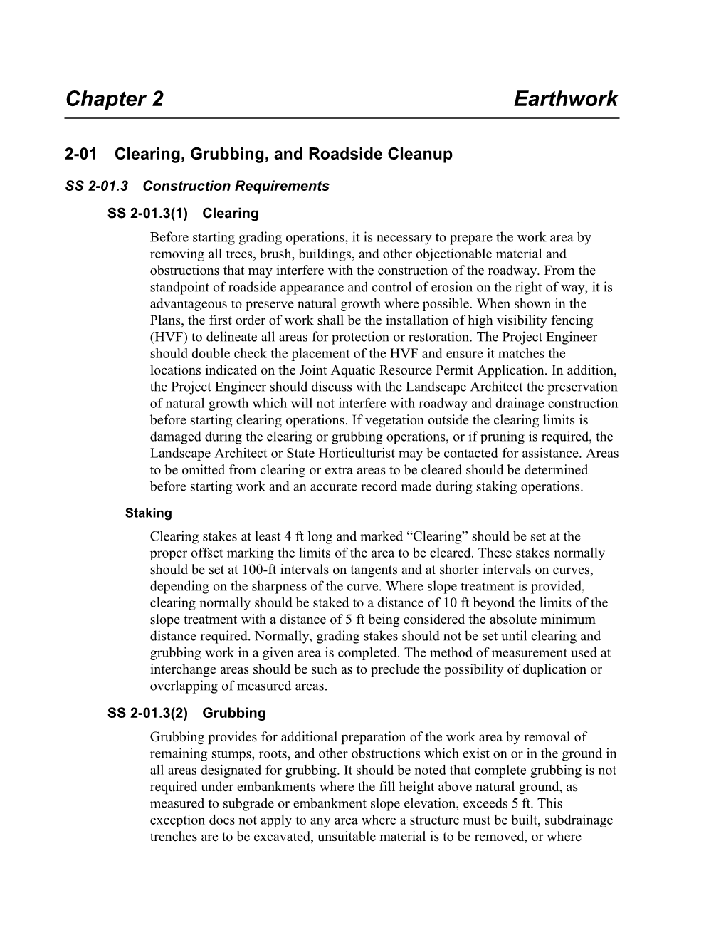 2-01 Clearing, Grubbing, and Roadside Cleanup