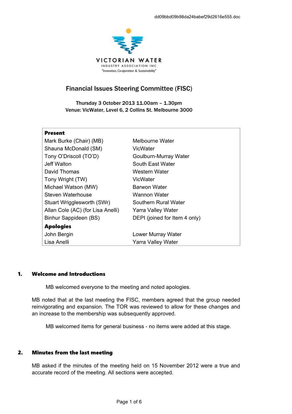 Financial Issues Steering Committee (FISC)