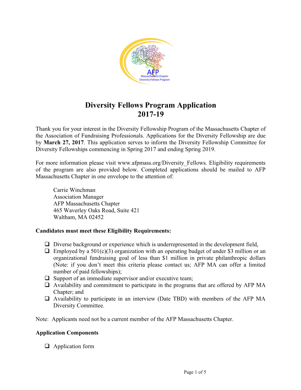 Diversity Fellows Program Application