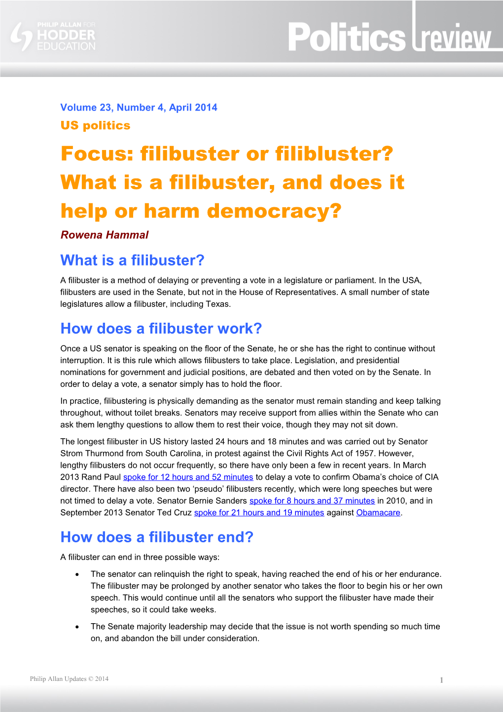 Focus: Filibuster Or Filibluster? What Is a Filibuster, and Does It Help Or Harm Democracy?