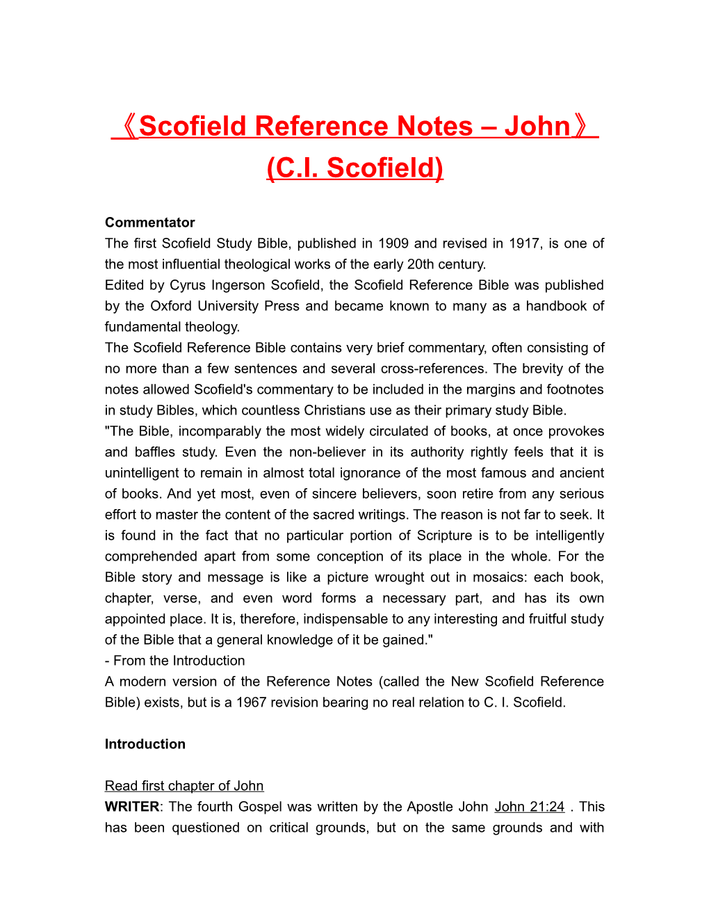 Scofield Reference Notes John (C.I. Scofield)