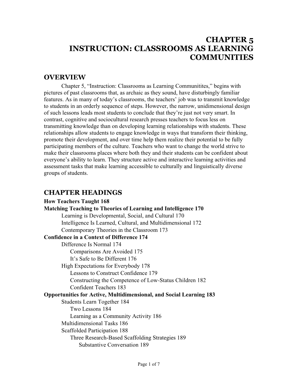 Instruction: Classrooms As Learning Communities