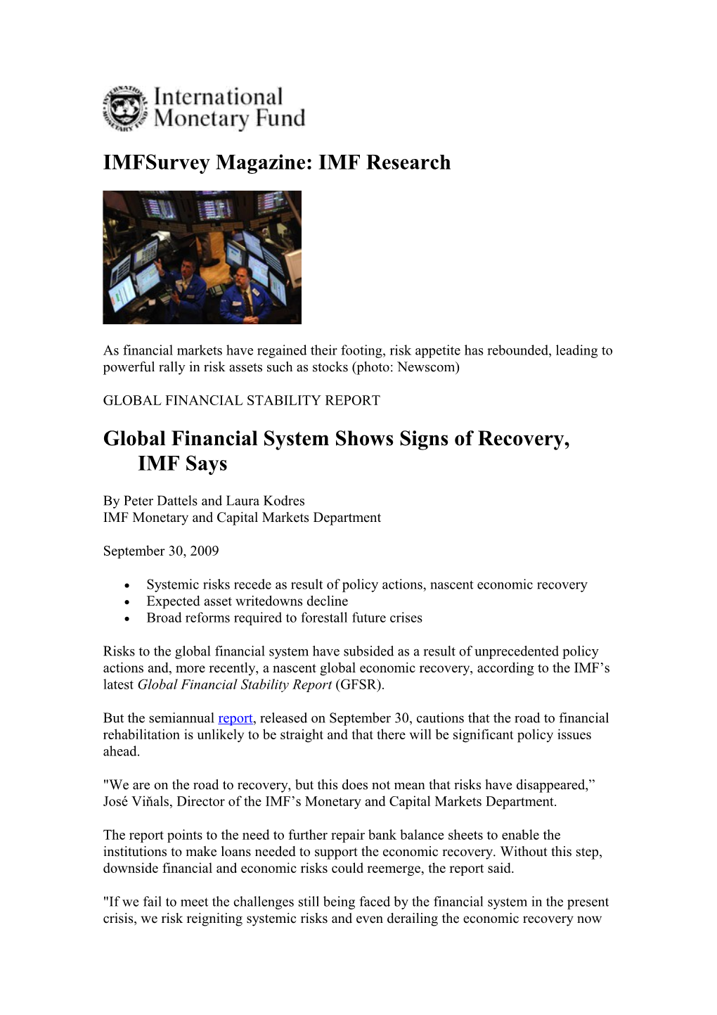 Imfsurvey Magazine: IMF Research