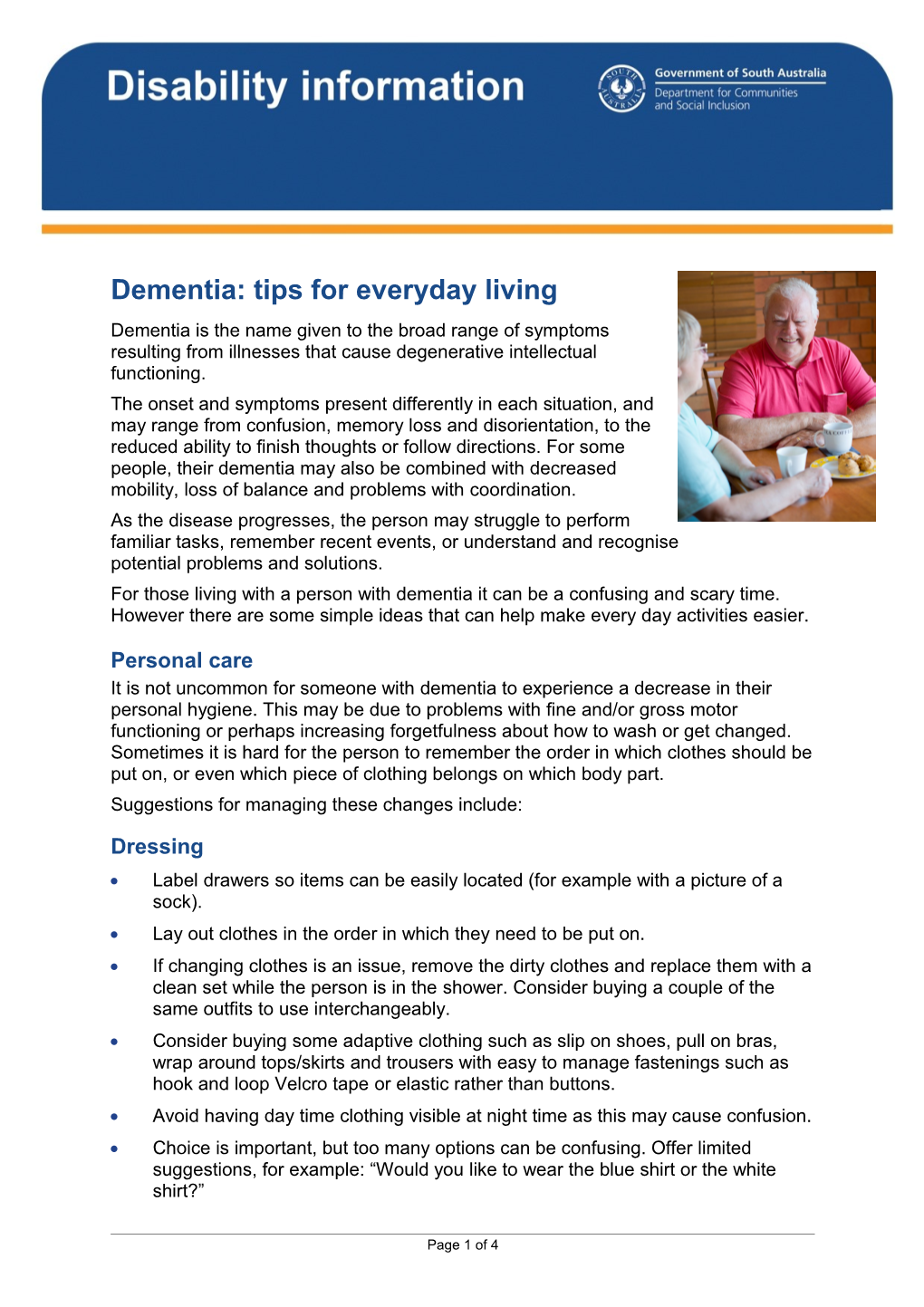 Dementia: Tips for Everyday Living