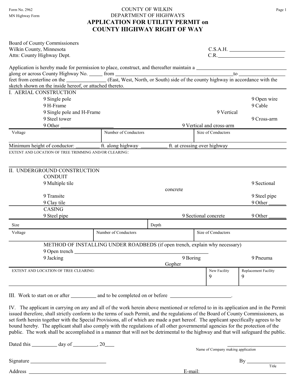 APPLICATION for UTILITY PERMIT On