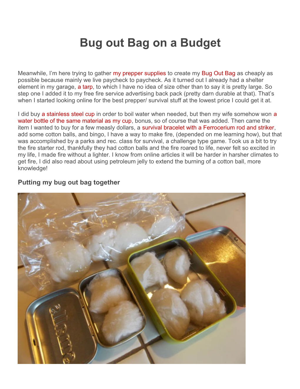 Bug out Bag on a Budget