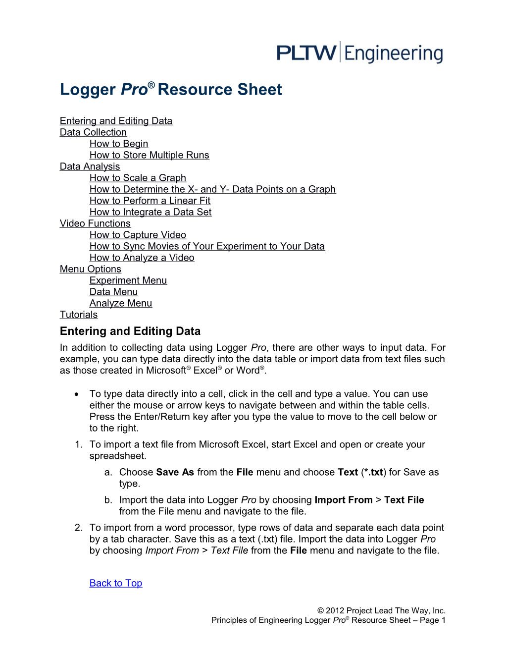 Activity 1.1.1 Logger Pro Resources