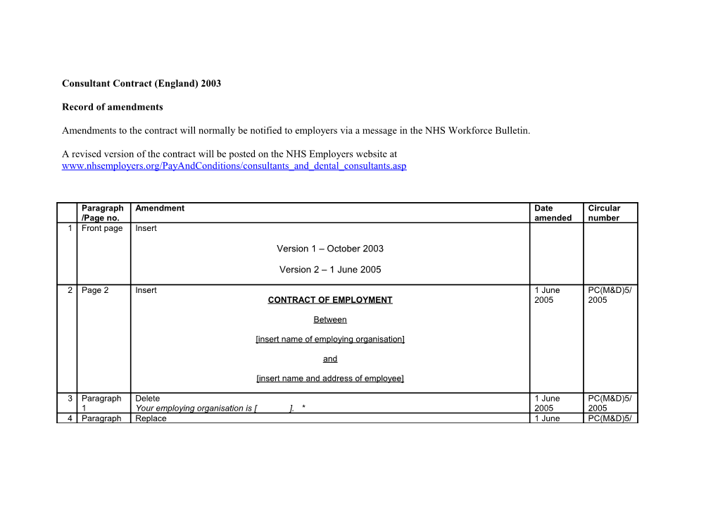 Consultant Contract (England) 2003