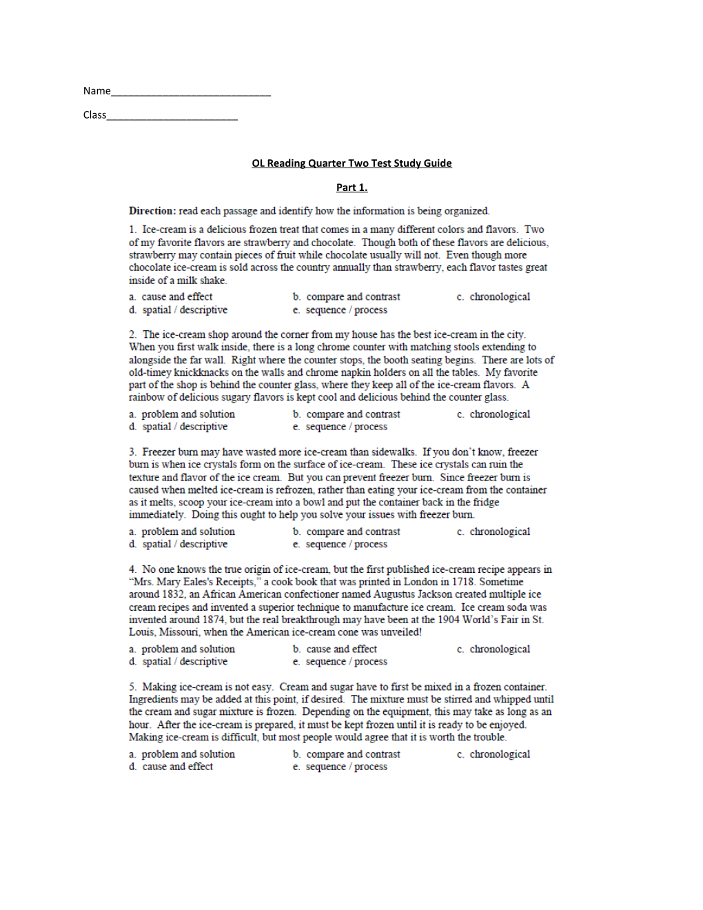 OL Reading Quarter Two Test Study Guide