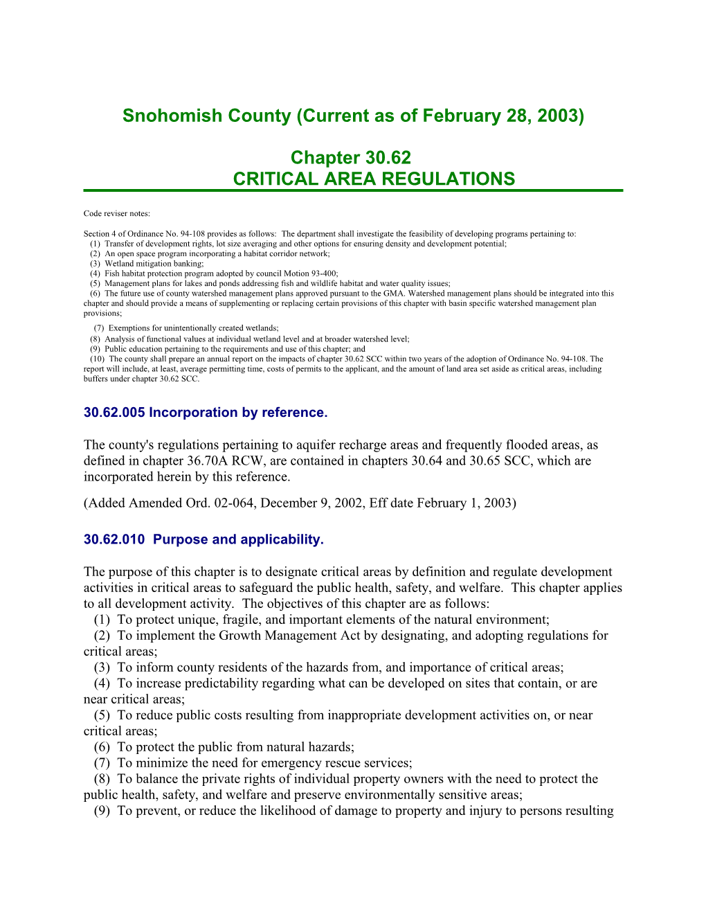 Snohomish County (Current As of February 28, 2003)