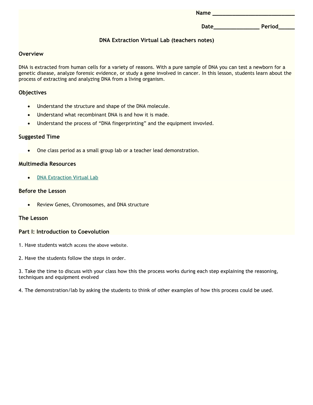 DNA Extraction Virtual Lab (Teachers Notes)