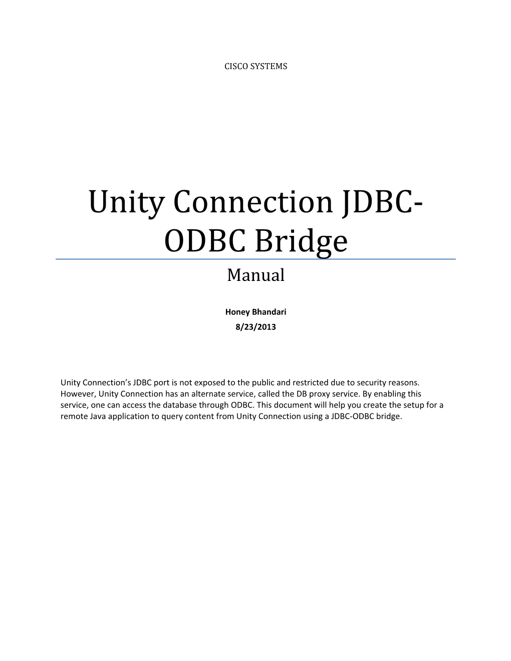 Unity Connection JDBC-ODBC Bridge
