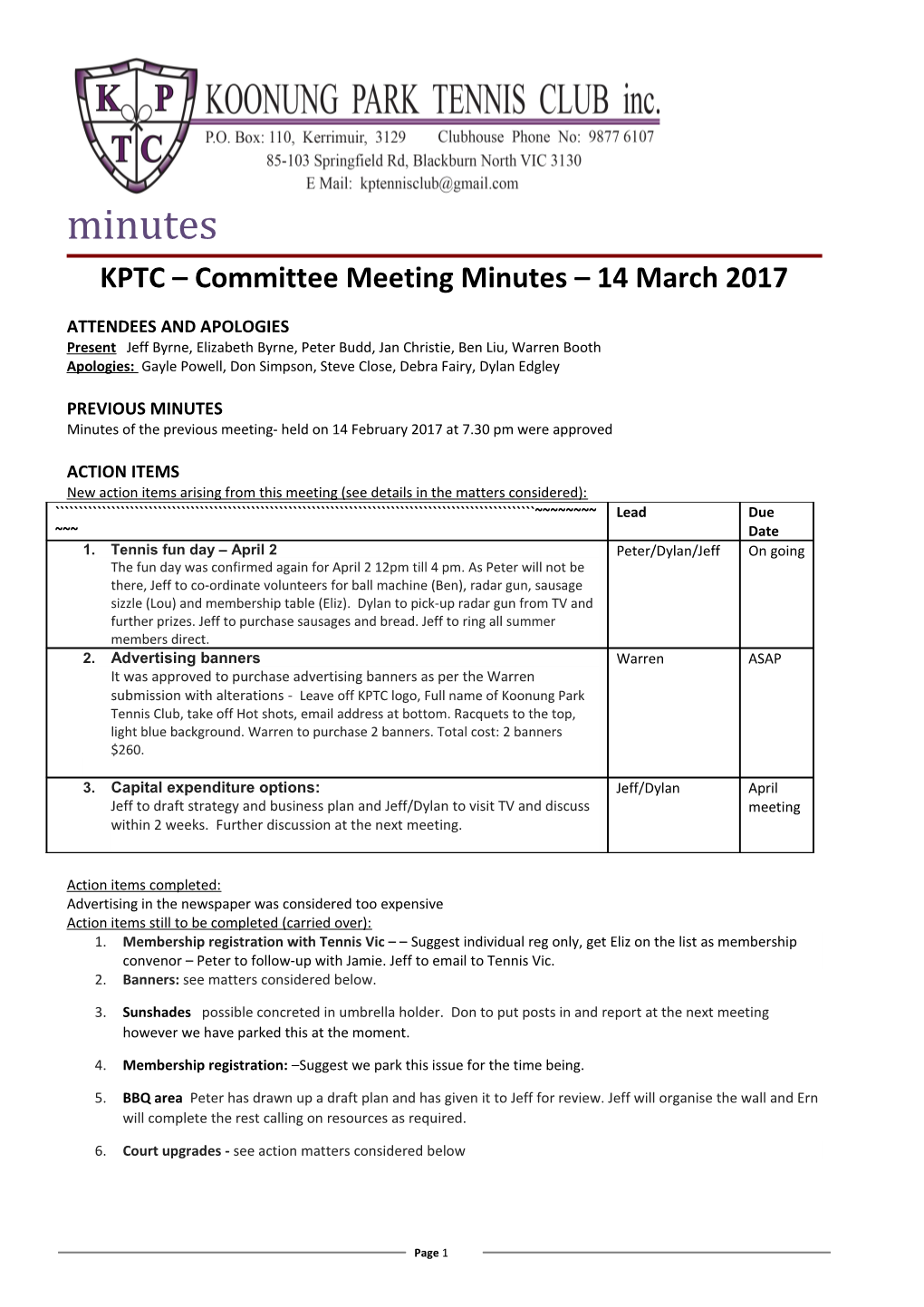 KPTC Committee Meeting Minutes 14March 2017