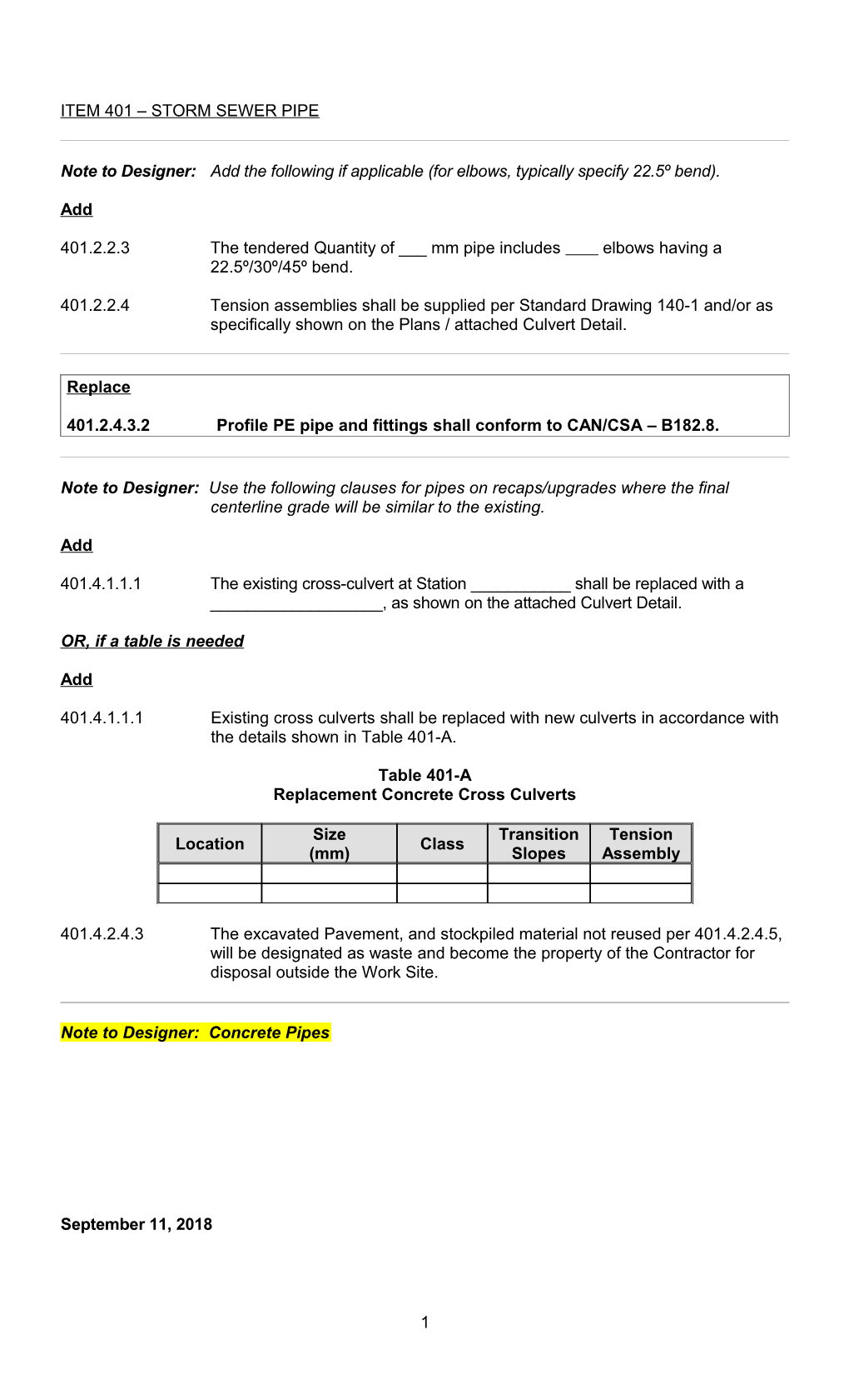 Item 401 Storm Sewer Pipe