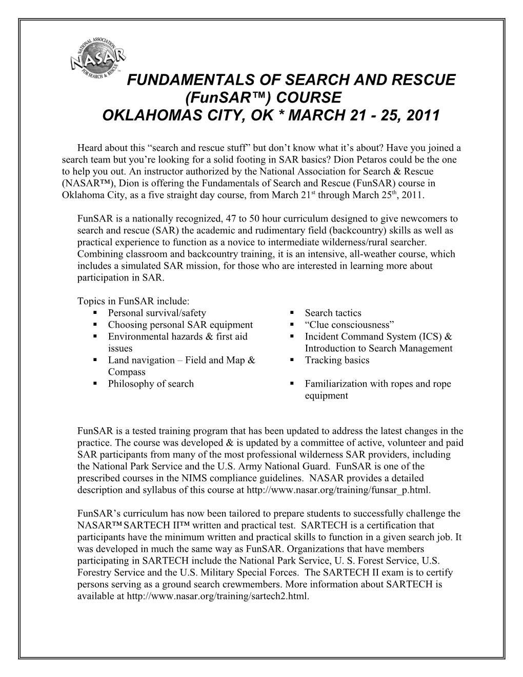 Oklahomas City, OK * MARCH 21 - 25, 2011