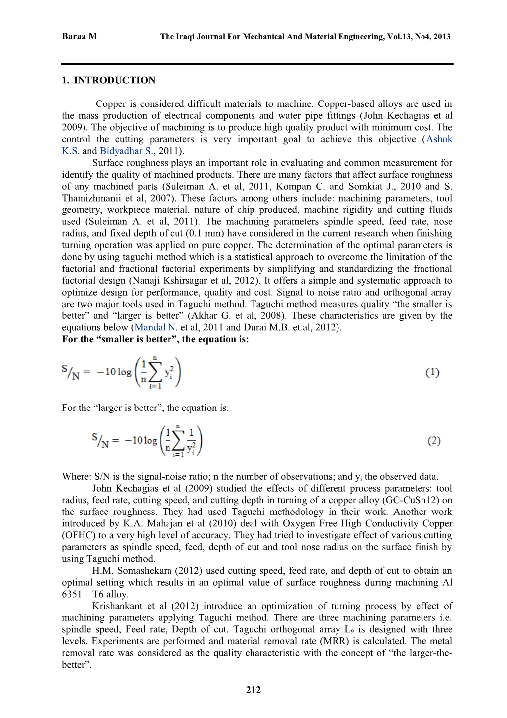 Study the Optimal Cutting Conditions Baraa M Hossien