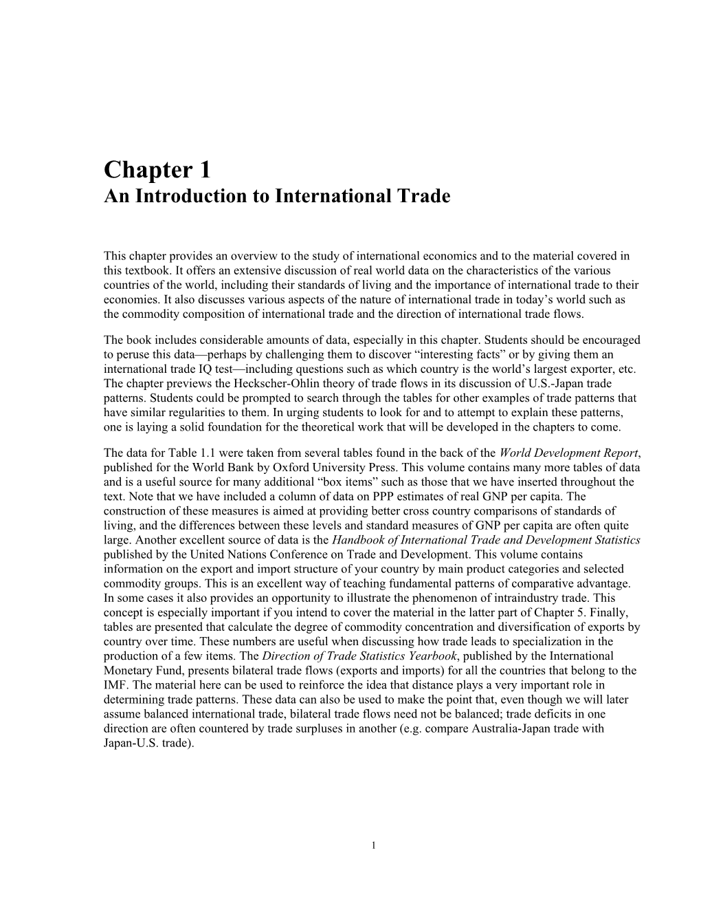 Chapter 1 an Introduction to International Trade 1