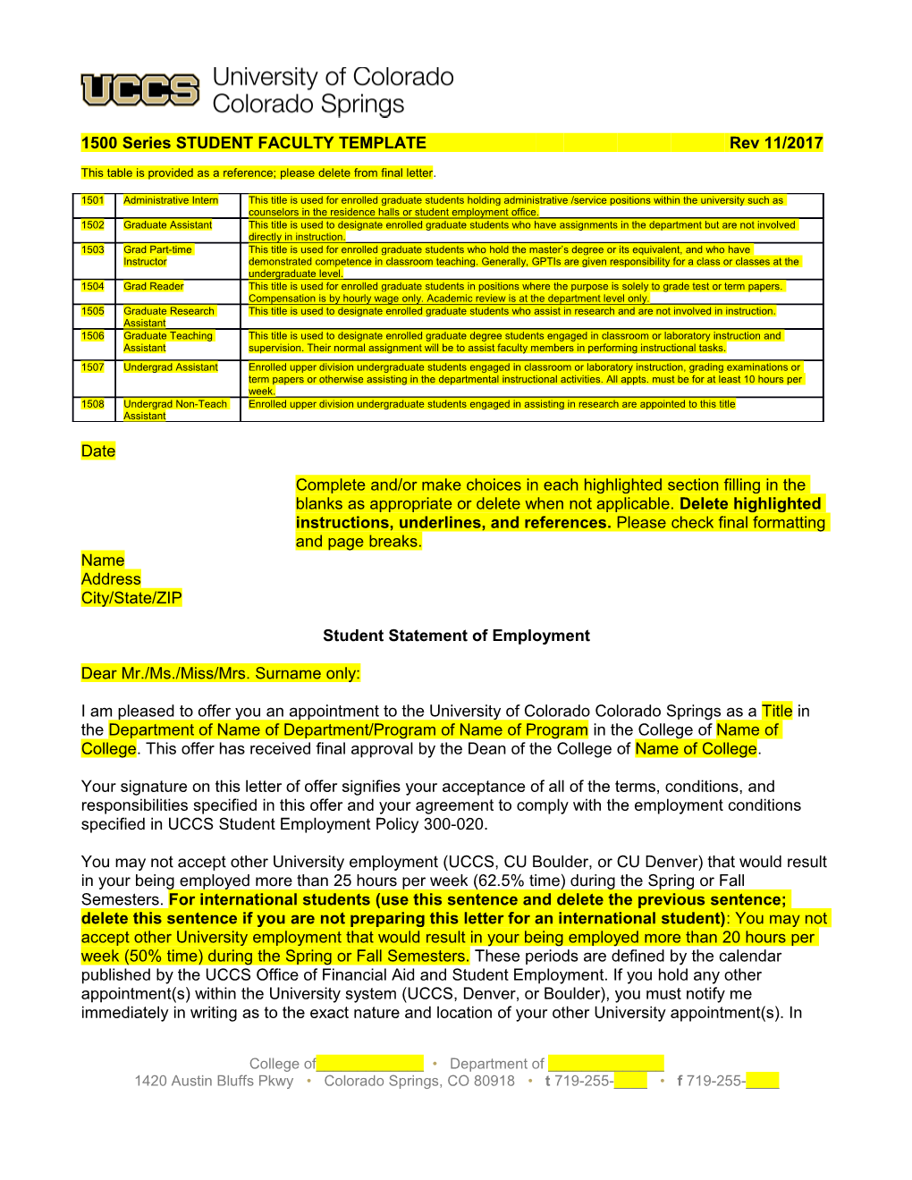 1500 Series STUDENT FACULTYTEMPLATE Rev 11/2017