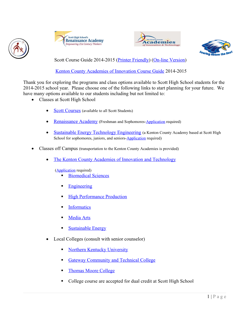 Scott Course Guide 2014-2015 (Printer Friendly) (On-Line Version)